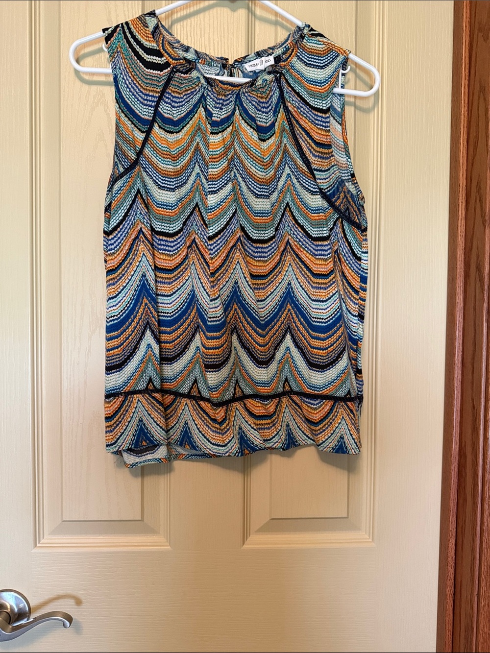 Tribal Sleeveless Chevron Tank Top in Blue, Orange, Cream
